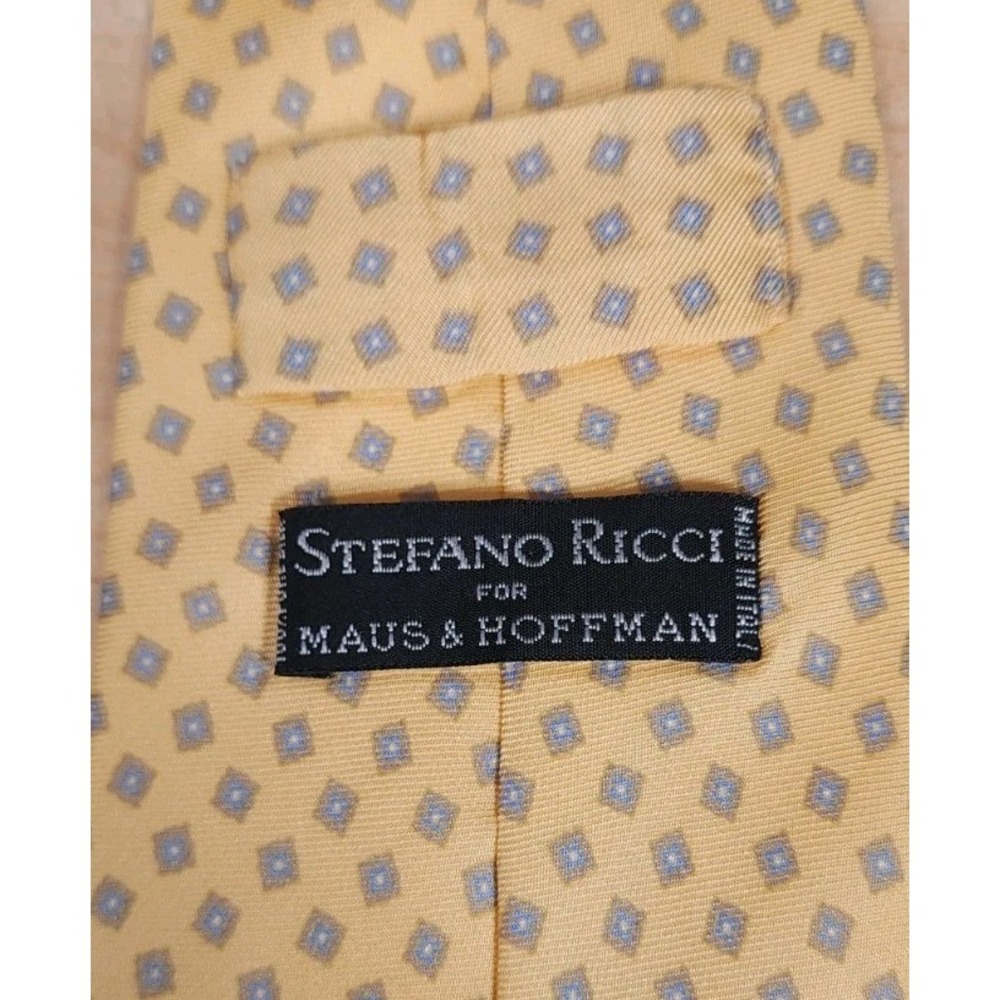 Stefano Rocco X Maus & Hoffman Geometric Diamond Yellow Silk Tie Made In Italy